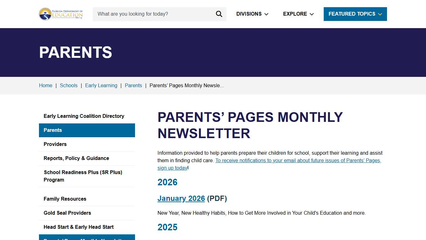 Parents’ Pages Monthly Newsletter