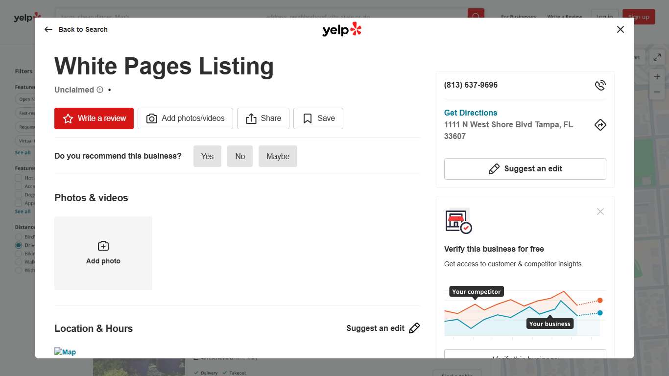WHITE PAGES LISTING - Updated January 2026 - 1111 N West Shore Blvd, Tampa, Florida - Phone Number - Yelp